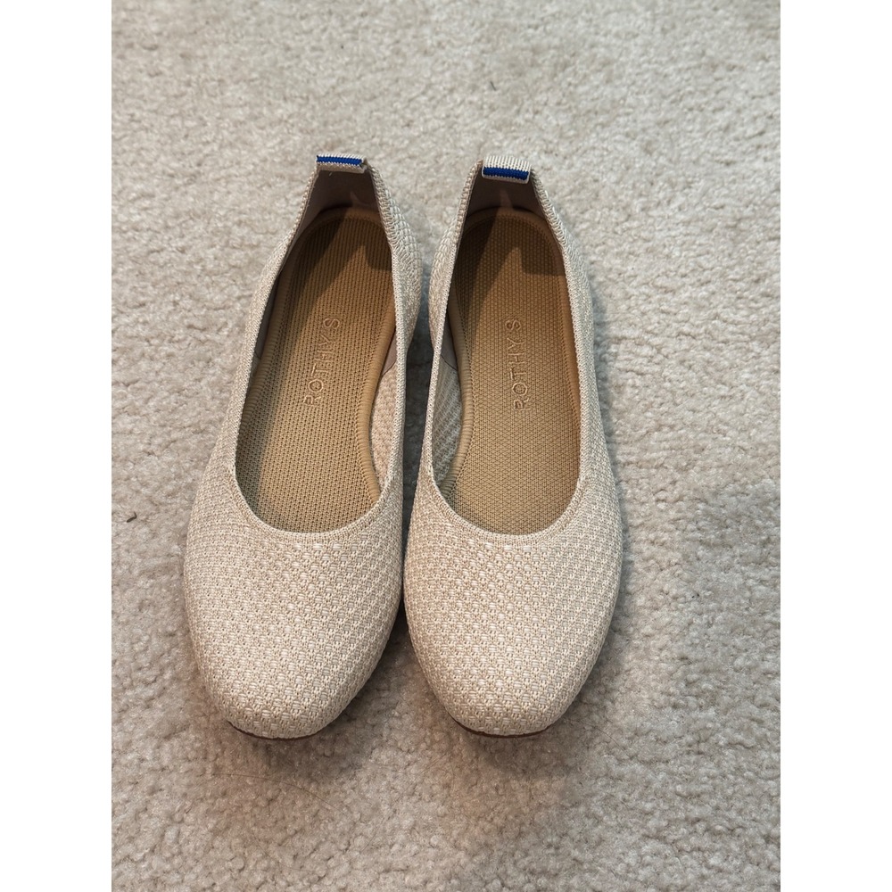 Rothys The Flat Sandstone Beige Round Toe Knit Ballet Flats Shoes Womens 8